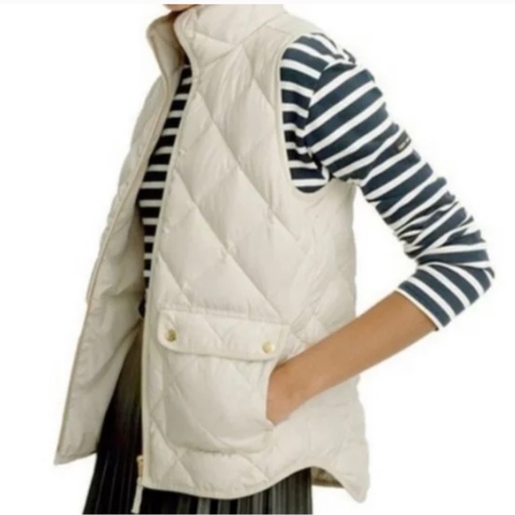 J. CREW Women's Vest Puffer Cream Puffer Quilted Gold Zipper XS - Picture 1 of 16